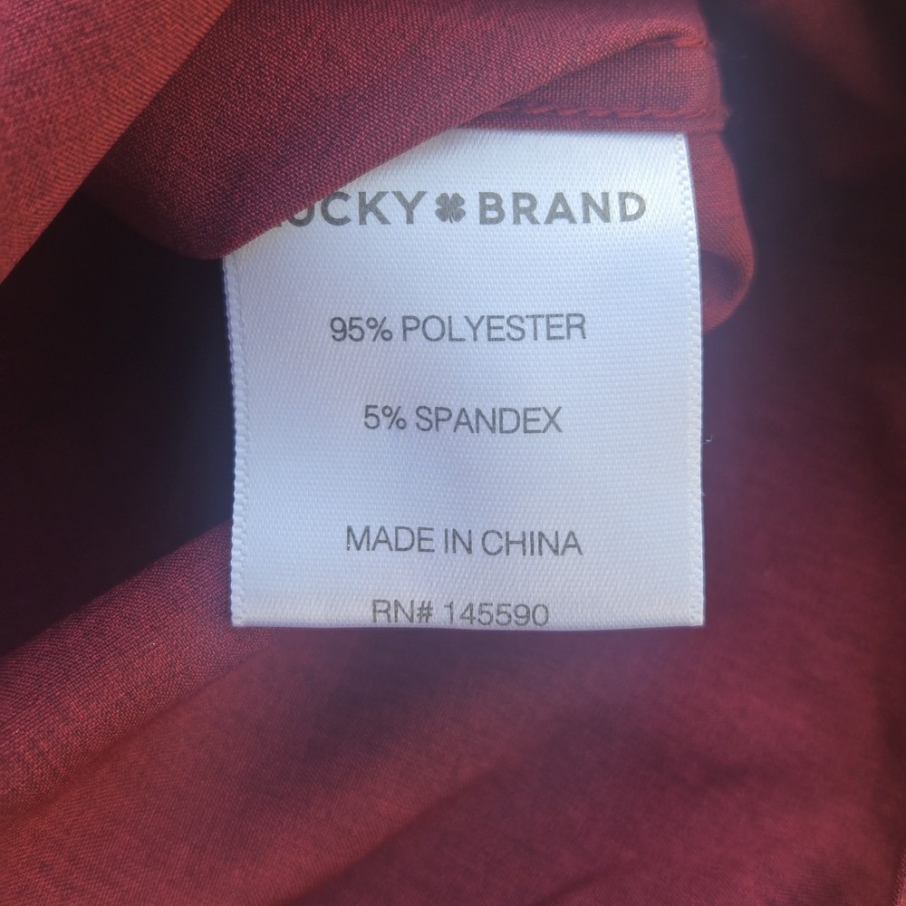 Lucky Brand Shirt Men's Medium Burgundy 4 Ways Stretch Long Sleeve Botton Up - Picture 12 of 13